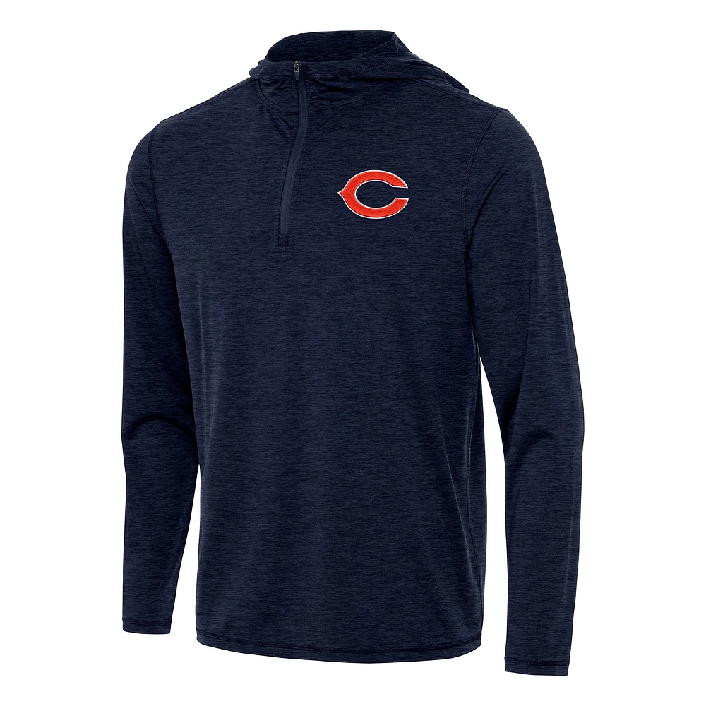 Men's Antigua Heather Navy Chicago Bears Tidy Quarter-Zip Pullover Hoodie