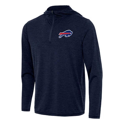 Men's Antigua Heather Navy Buffalo Bills Tidy Quarter-Zip Pullover Hoodie