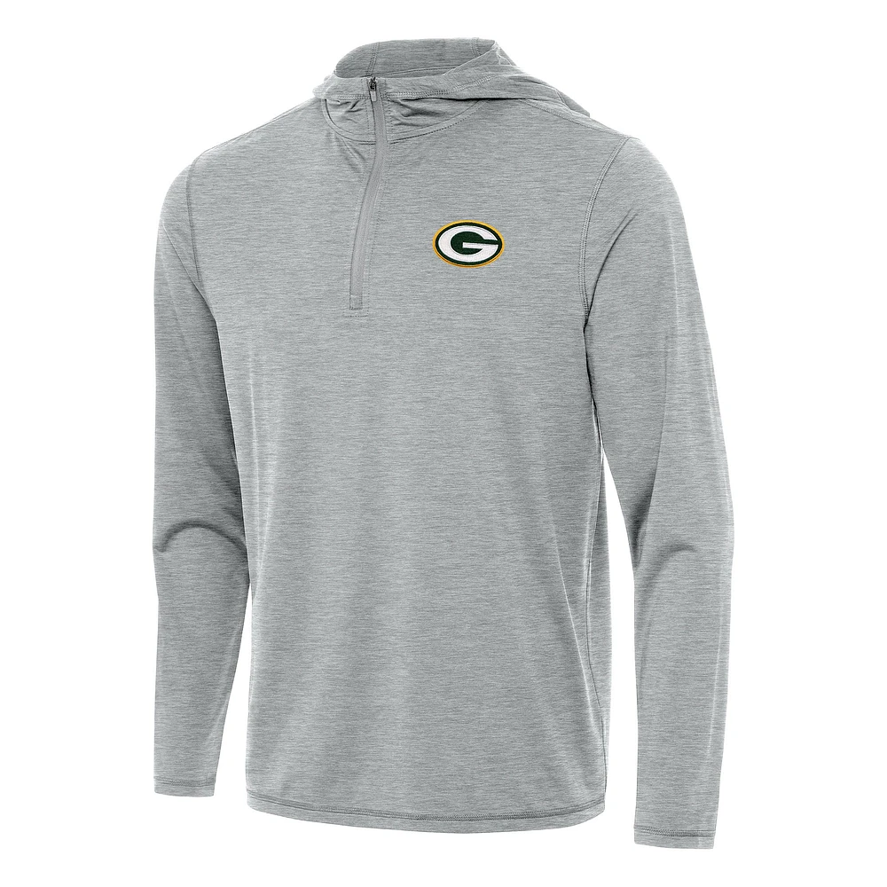 Men's Antigua Heather Gray Green Bay Packers Tidy Quarter-Zip Pullover Hoodie