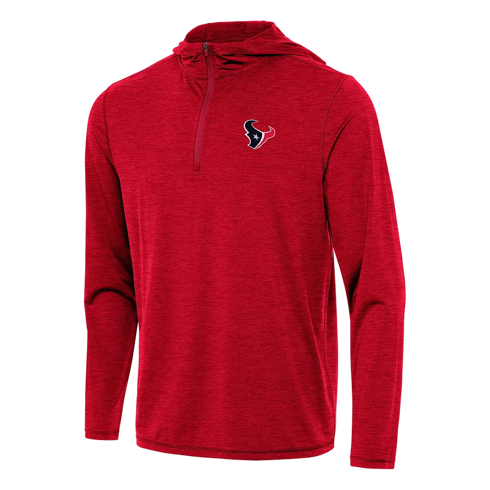 Men's Antigua Heather Red Houston Texans Tidy Quarter-Zip Pullover Hoodie