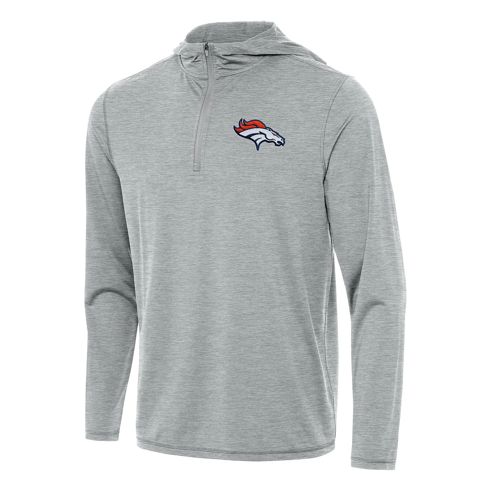 Men's Antigua Heather Denver Broncos Tidy Quarter-Zip Pullover Hoodie