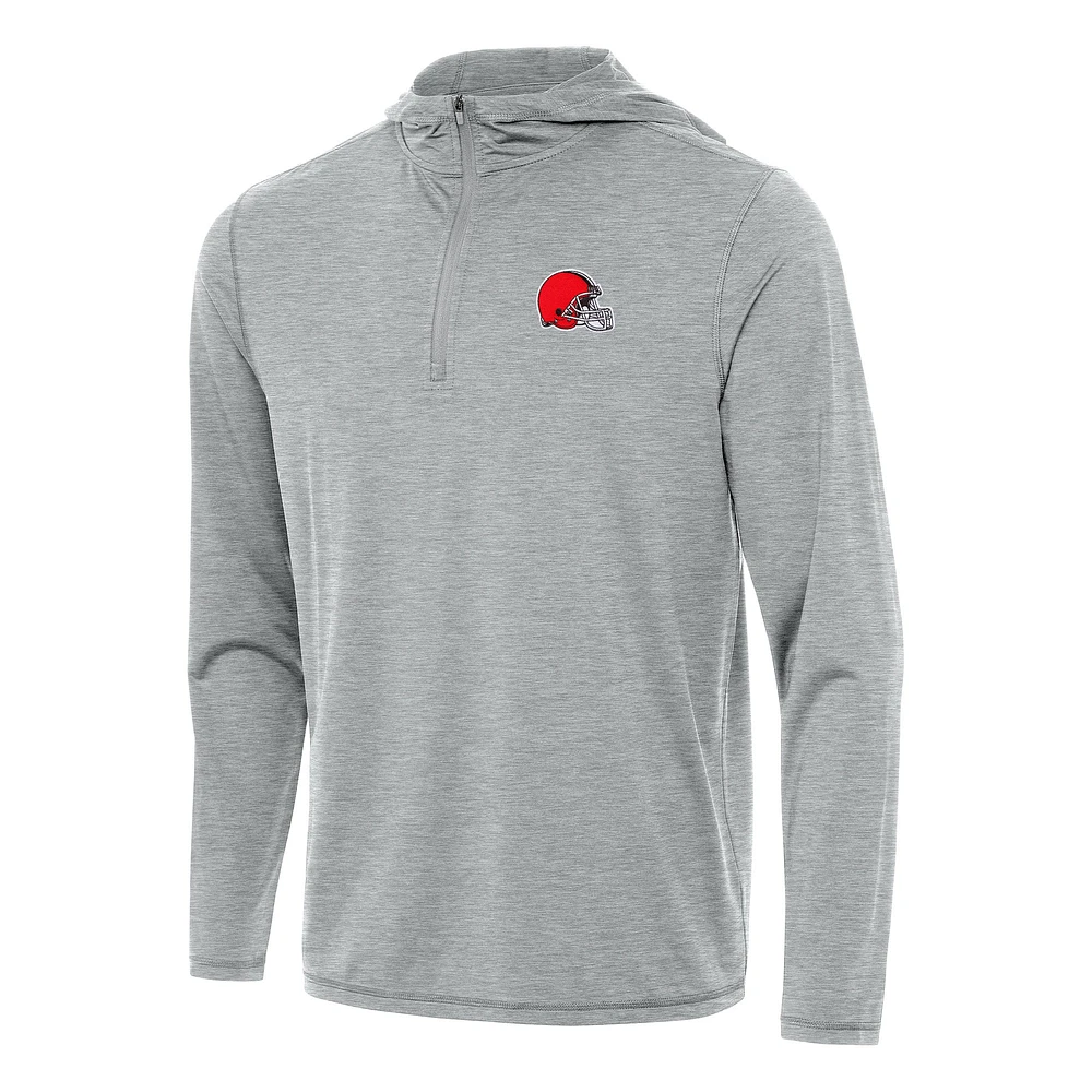 Men's Antigua Heather Gray Cleveland Browns Tidy Quarter-Zip Pullover Hoodie