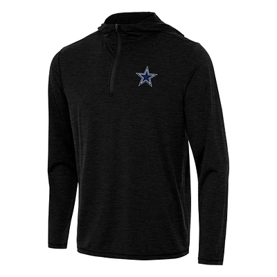 Men's Antigua Heather Black Dallas Cowboys Tidy Quarter-Zip Pullover Hoodie