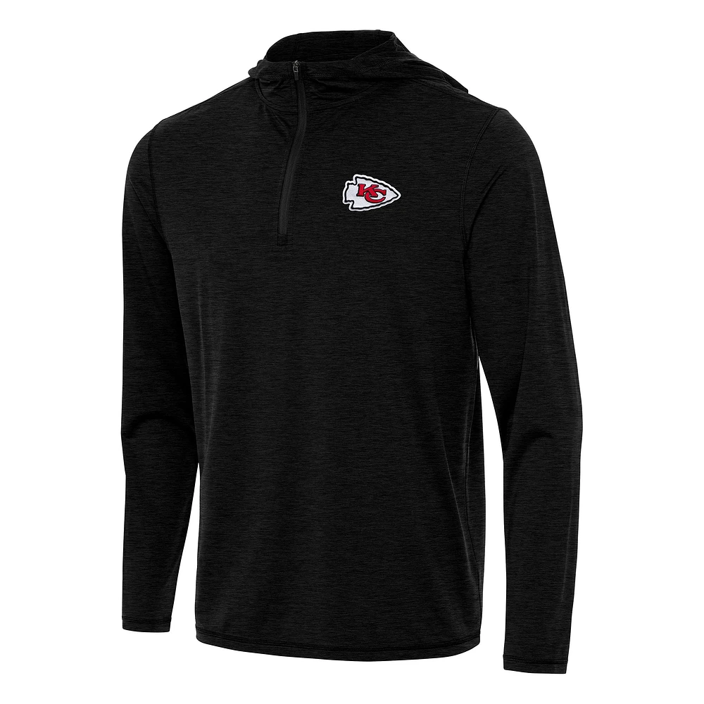 Men's Antigua Heather Black Kansas City Chiefs Tidy Quarter-Zip Pullover Hoodie