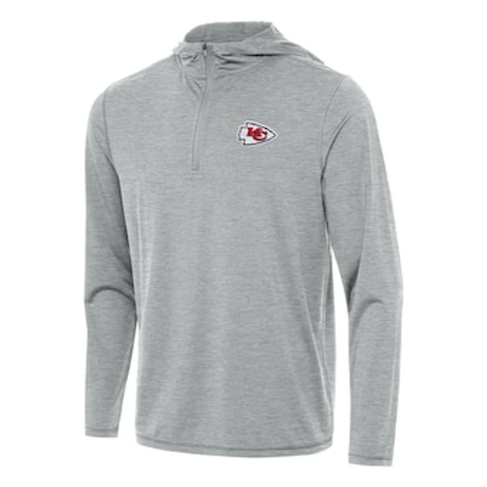Men's Antigua Heather Gray Kansas City Chiefs Tidy Quarter-Zip Pullover Hoodie