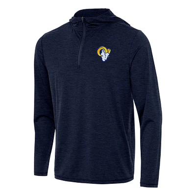 Men's Antigua Heather Navy Los Angeles Rams Tidy Quarter-Zip Pullover Hoodie