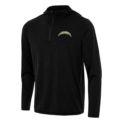 Men's Antigua Heather Black Los Angeles Chargers Tidy Quarter-Zip Pullover Hoodie