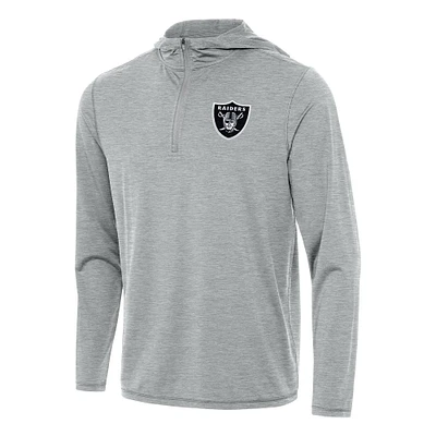 Men's Antigua Heather Gray Las Vegas Raiders Tidy Quarter-Zip Pullover Hoodie