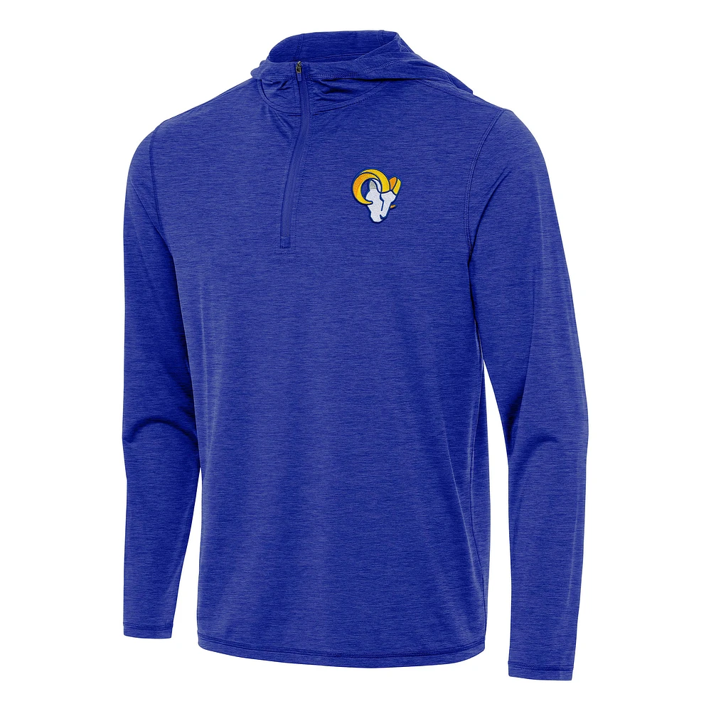 Men's Antigua Heather Royal Los Angeles Rams Tidy Quarter-Zip Pullover Hoodie