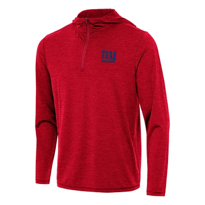 Men's Antigua Heather Red New York Giants Tidy Quarter-Zip Pullover Hoodie