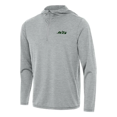 Men's Antigua Heather New York Jets Tidy Quarter-Zip Pullover Hoodie
