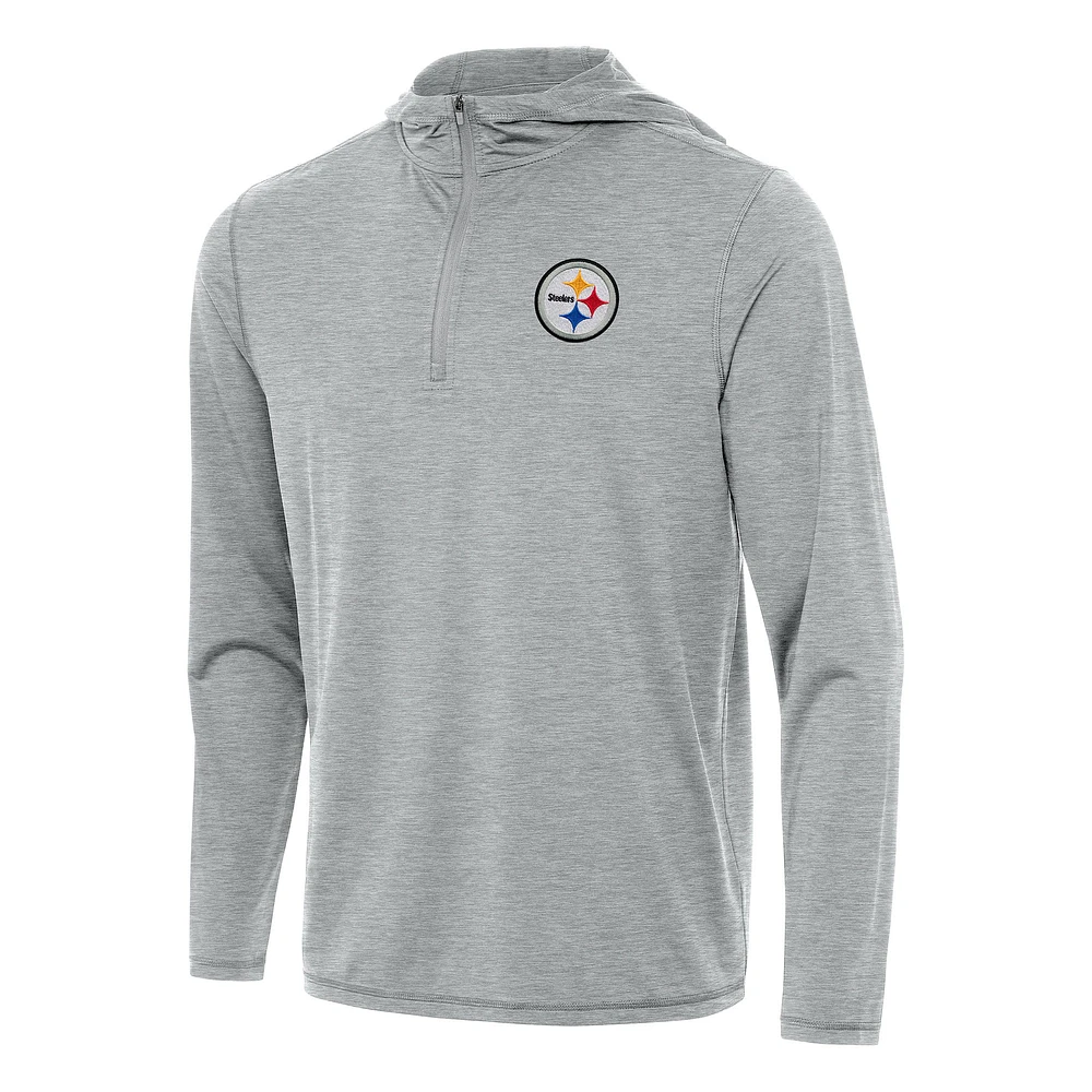 Men's Antigua Heather Gray Pittsburgh Steelers Tidy Quarter-Zip Pullover Hoodie