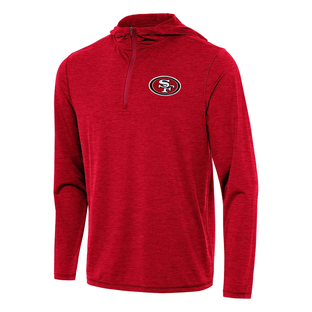 Men's Antigua Heather Scarlet San Francisco 49ers Tidy Quarter-Zip Pullover Hoodie