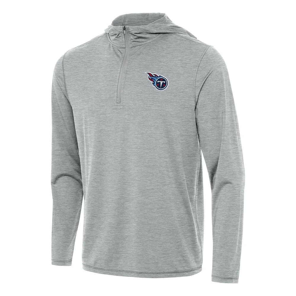 Men's Antigua Heather Tennessee Titans Tidy Quarter-Zip Pullover Hoodie