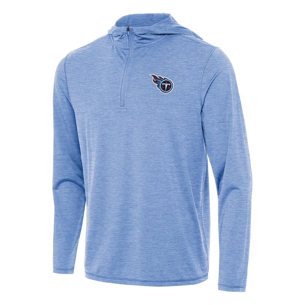 Men's Antigua Heather Light Blue Tennessee Titans Tidy Quarter-Zip Pullover Hoodie