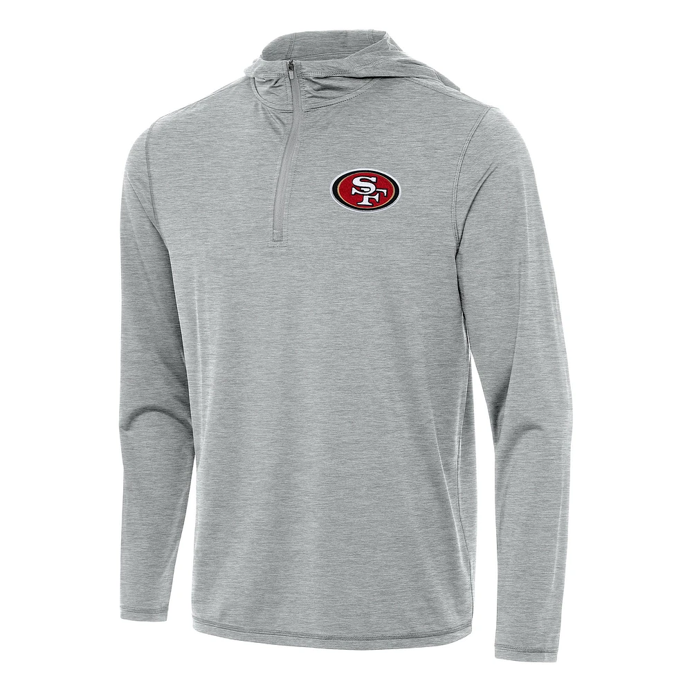 Men's Antigua Heather Gray San Francisco 49ers Tidy Quarter-Zip Pullover Hoodie