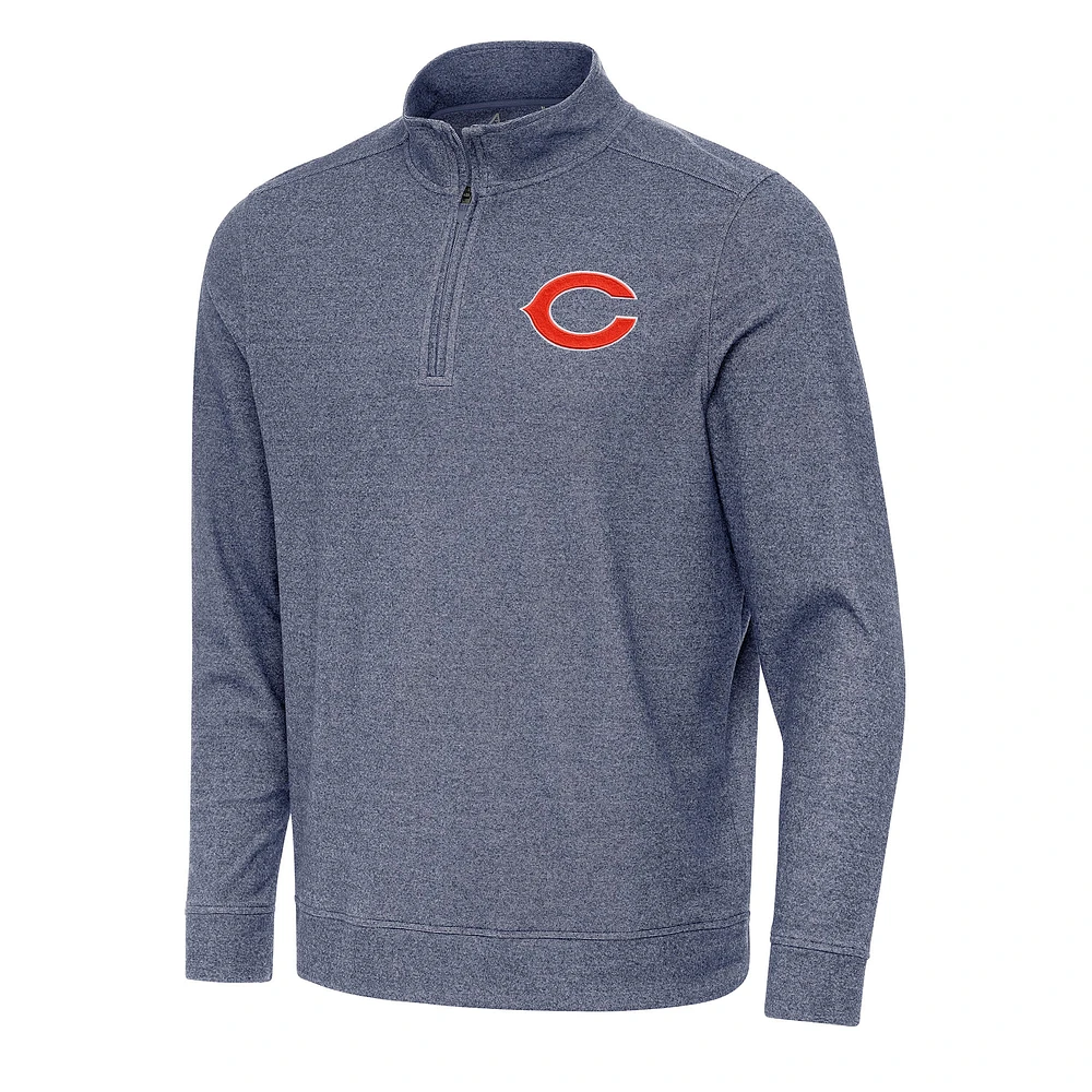 Men's Antigua Heather Navy Chicago Bears Subtle Quarter-Zip Top