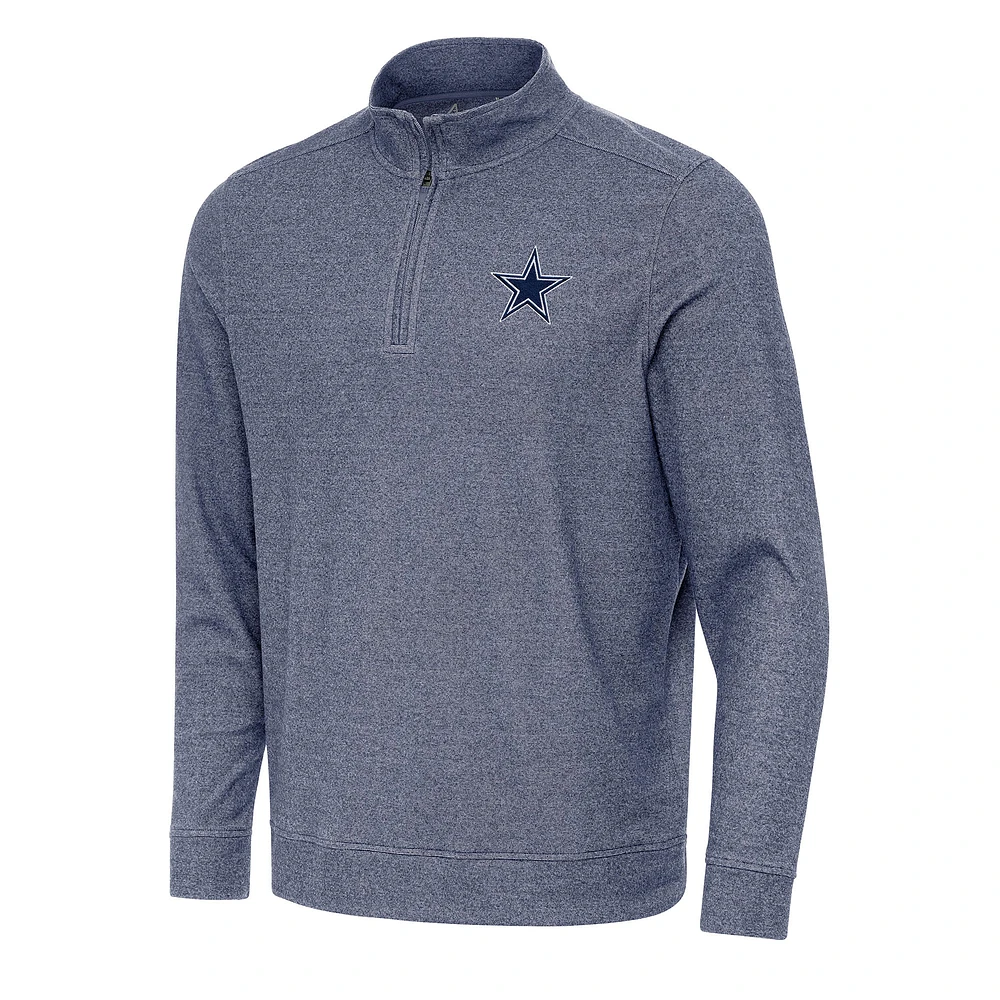 Men's Antigua Heather Navy Dallas Cowboys Subtle Quarter-Zip Top