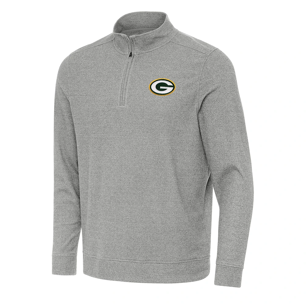 Men's Antigua Heather Green Bay Packers Subtle Quarter-Zip Top