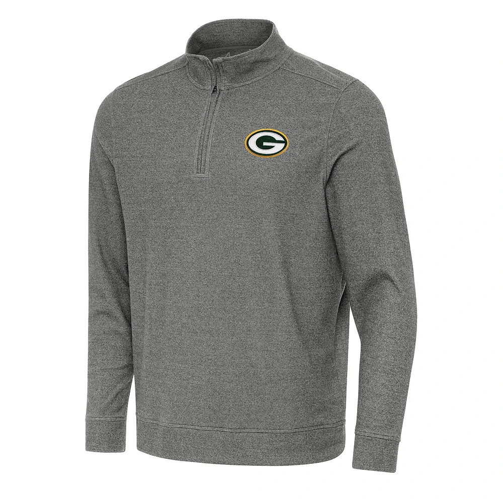 Men's Antigua Heather Black Green Bay Packers Subtle Quarter-Zip Top