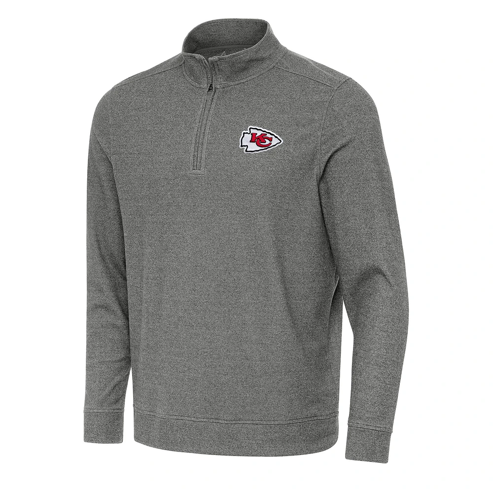 Men's Antigua Heather Black Kansas City Chiefs Subtle Quarter-Zip Top