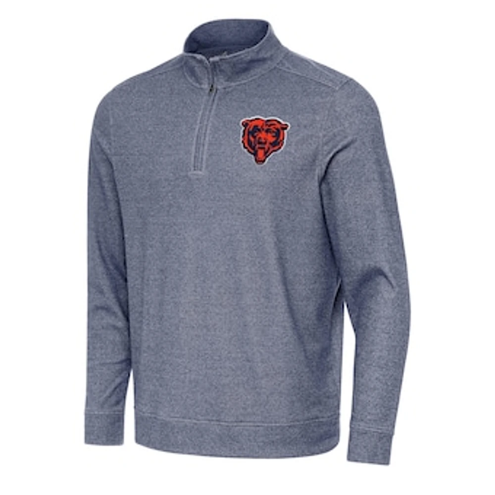 Men's Antigua Heather Navy Chicago Bears Subtle Quarter-Zip Top