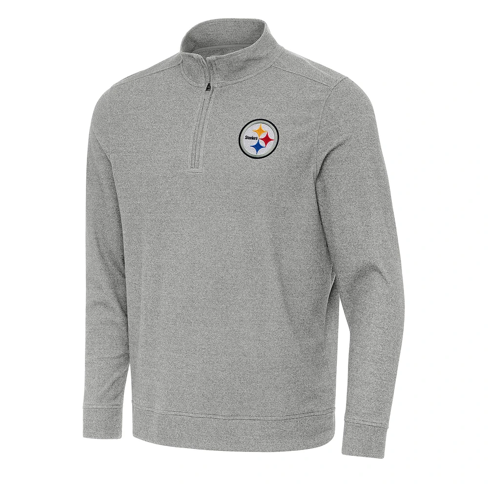 Men's Antigua Heather Gray Pittsburgh Steelers Subtle Quarter-Zip Top