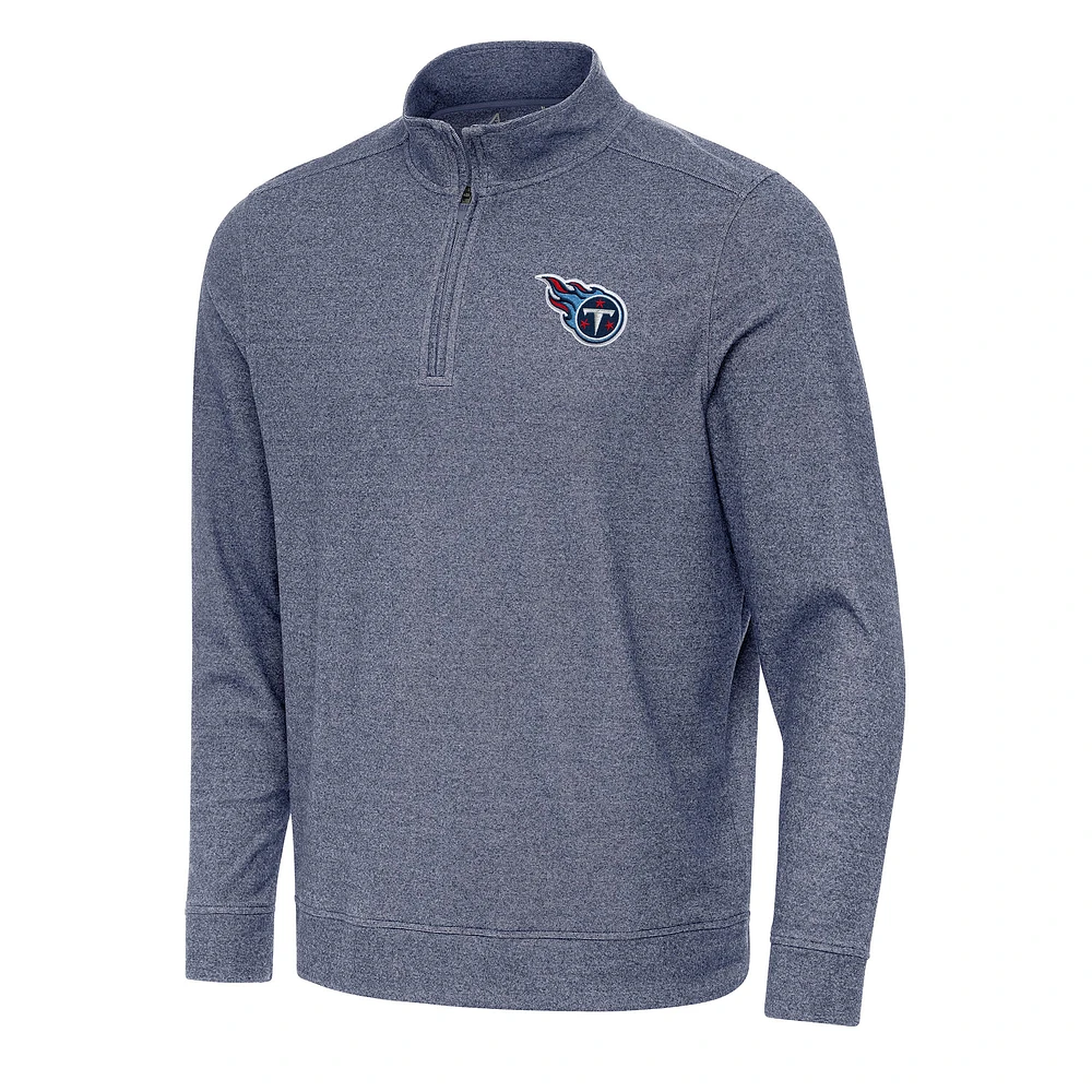 Men's Antigua Heather Navy Tennessee Titans Subtle Quarter-Zip Top