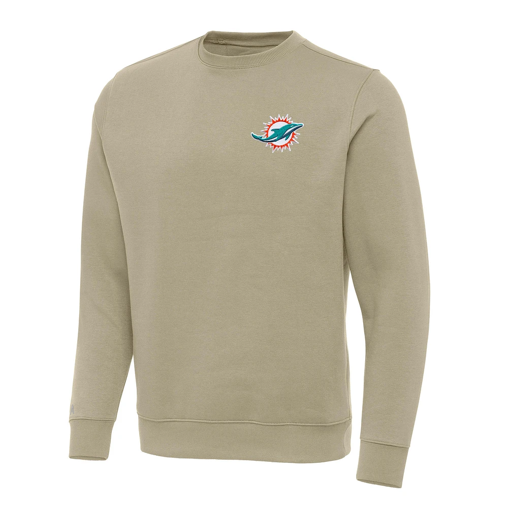 Men's Antigua Khaki Miami Dolphins Victory Pullover Sweatshirt