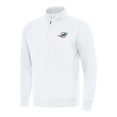 Men's Antigua White Miami Dolphins Victory Quarter-Zip Pullover Top