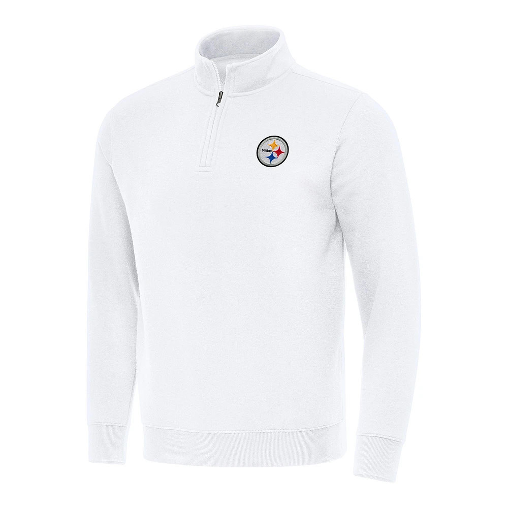 Men's Antigua White Pittsburgh Steelers Victory Quarter-Zip Pullover Top
