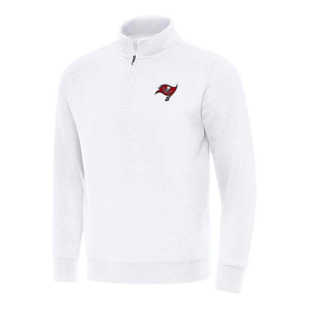 Men's Antigua White Tampa Bay Buccaneers Victory Quarter-Zip Pullover Top
