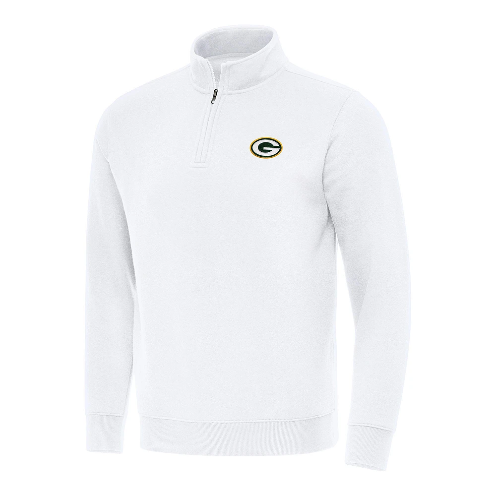 Men's Antigua White Green Bay Packers Victory Quarter-Zip Pullover Top