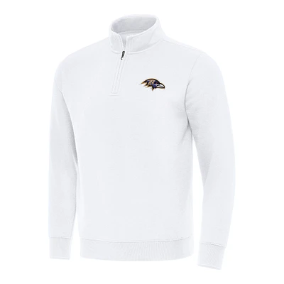 Men's Antigua White Baltimore Ravens Victory Quarter-Zip Pullover Top