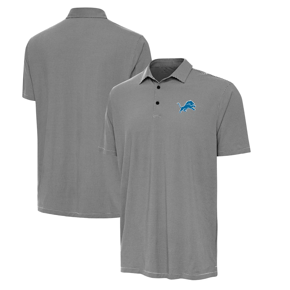 Men's Antigua Black/White Detroit Lions Twine Performance Polo