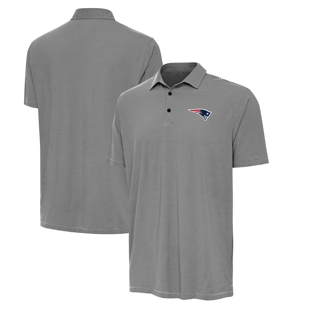 Men's Antigua Black/White New England Patriots Twine Performance Polo