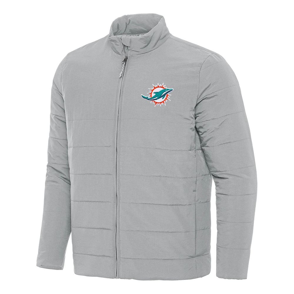 Men's Antigua Gray Miami Dolphins Swelter Full-Zip Jacket