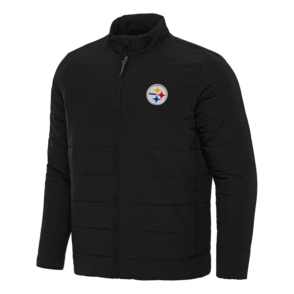 Men's Antigua Black Pittsburgh Steelers Swelter Full-Zip Jacket