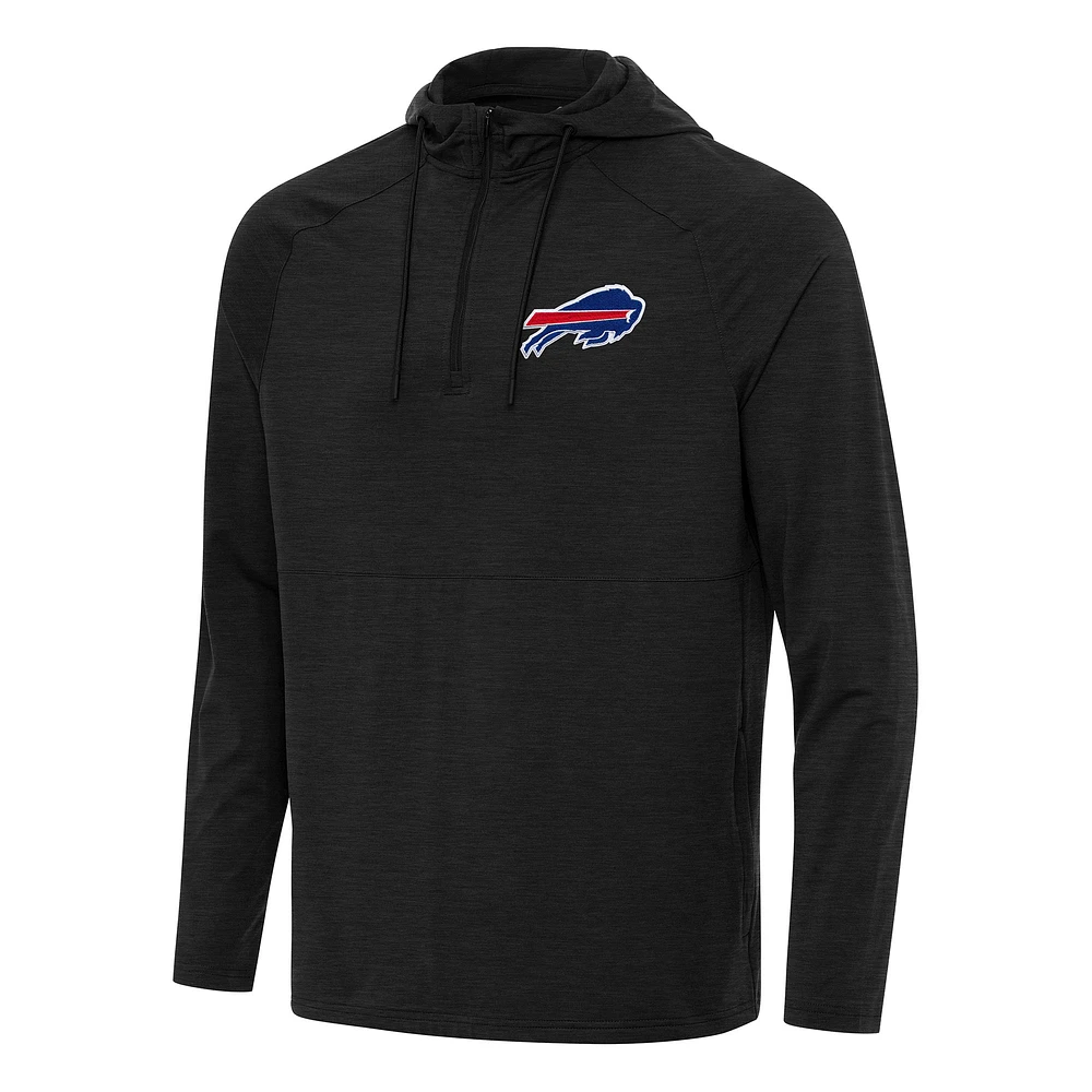 Men's Antigua Heather Black Buffalo Bills Spikes Quarter-Zip Pullover Hoodie