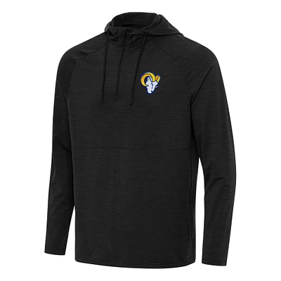 Men's Antigua Heather Black Los Angeles Rams Spikes Quarter-Zip Pullover Hoodie