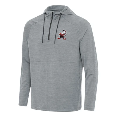 Men's Antigua Heather Gray Cleveland Browns Spikes Quarter-Zip Pullover Hoodie
