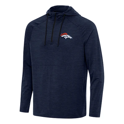 Men's Antigua Heather Navy Denver Broncos Spikes Quarter-Zip Pullover Hoodie