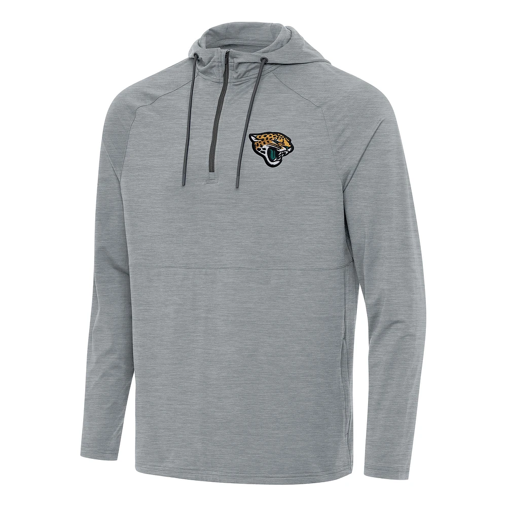 Men's Antigua Heather Gray Jacksonville Jaguars Spikes Quarter-Zip Pullover Hoodie