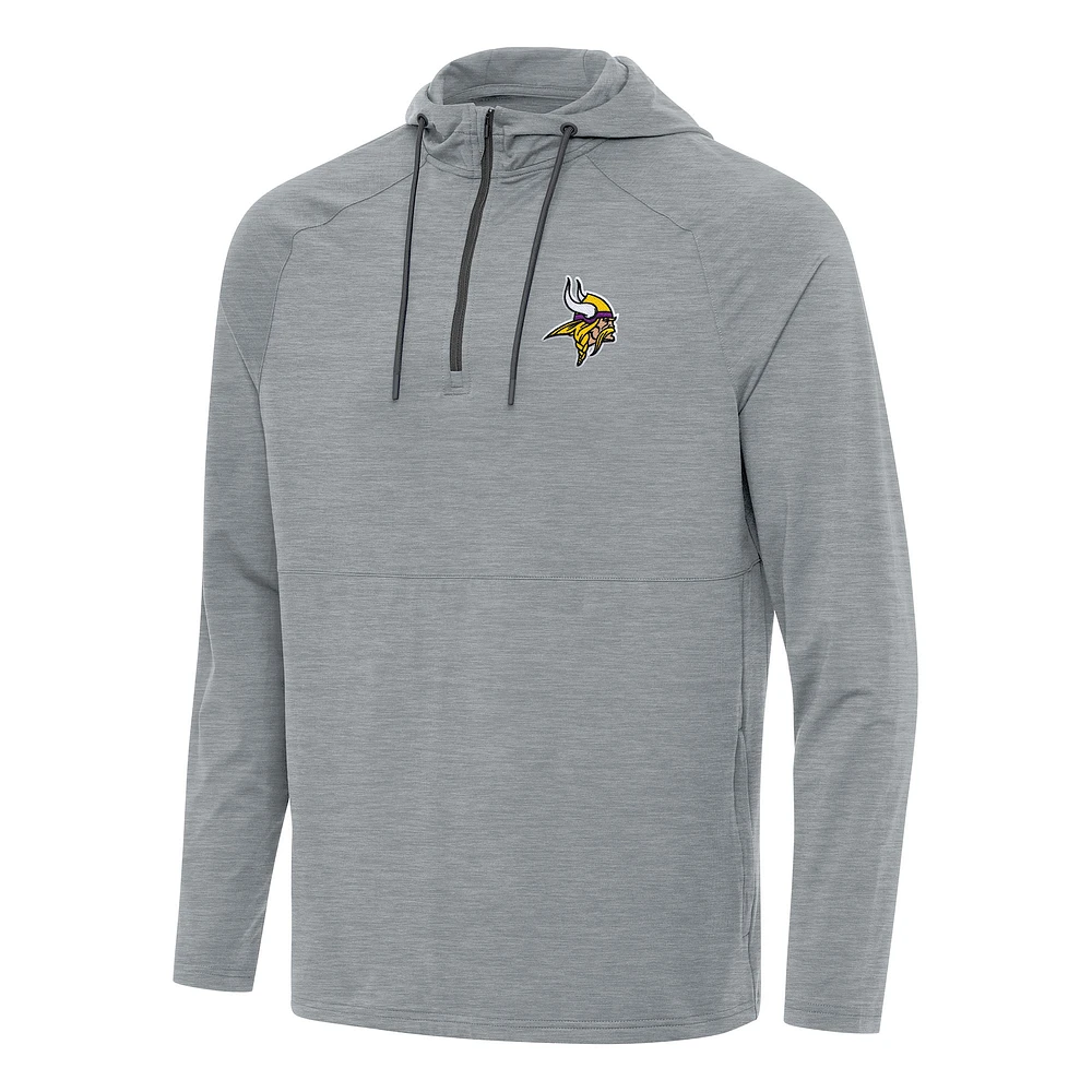 Men's Antigua Heather Gray Minnesota Vikings Spikes Quarter-Zip Pullover Hoodie