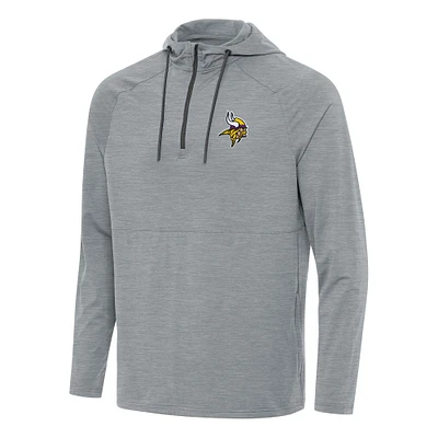 Men's Antigua Heather Gray Minnesota Vikings Spikes Quarter-Zip Pullover Hoodie