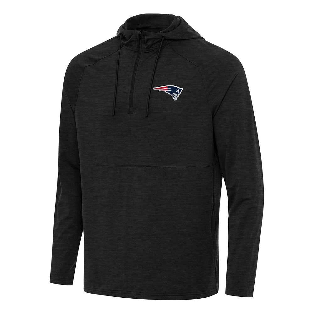 Men's Antigua Heather Black New England Patriots Spikes Quarter-Zip Pullover Hoodie