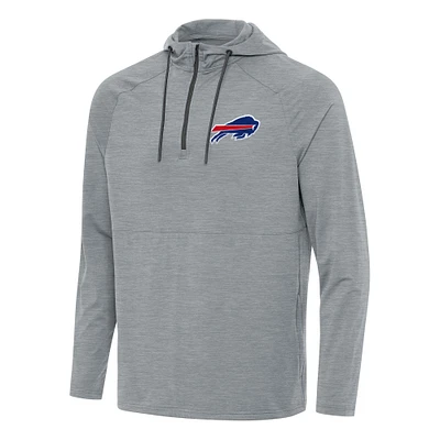 Men's Antigua Heather Gray Buffalo Bills Spikes Quarter-Zip Pullover Hoodie