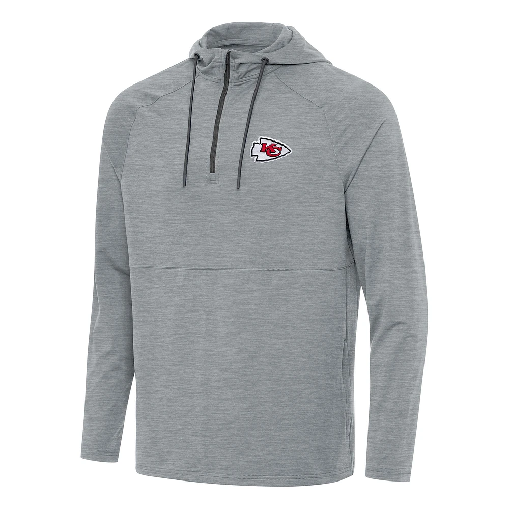 Men's Antigua Heather Gray Kansas City Chiefs Spikes Quarter-Zip Pullover Hoodie