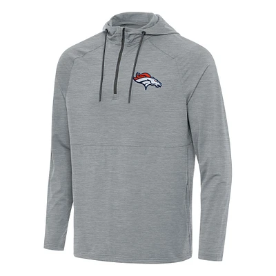 Men's Antigua Heather Gray Denver Broncos Spikes Quarter-Zip Pullover Hoodie