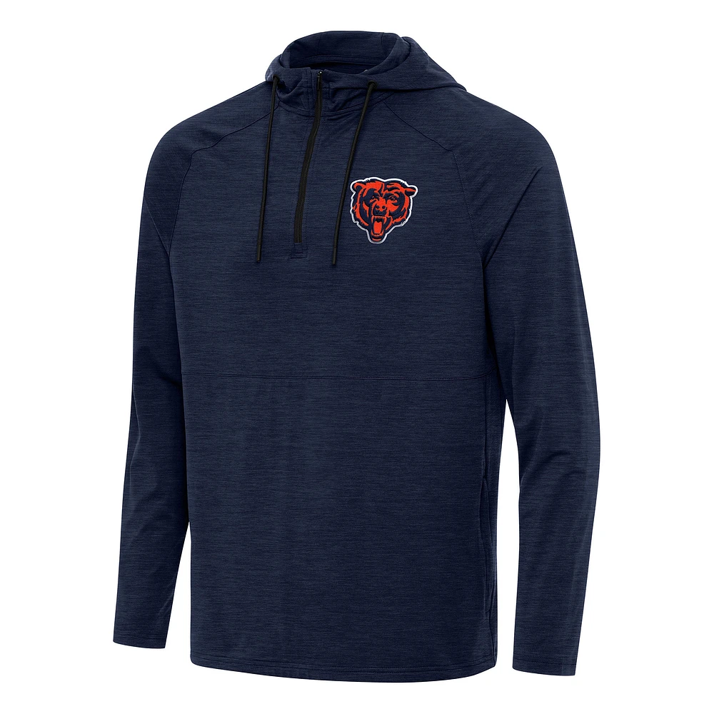 Men's Antigua Heather Navy Chicago Bears Spikes Quarter-Zip Pullover Hoodie
